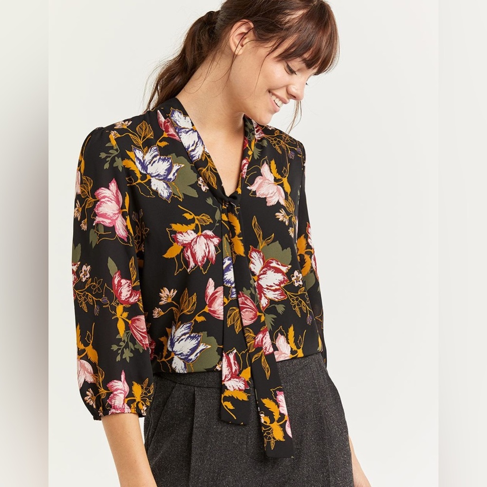 Floral Blouse with Bow